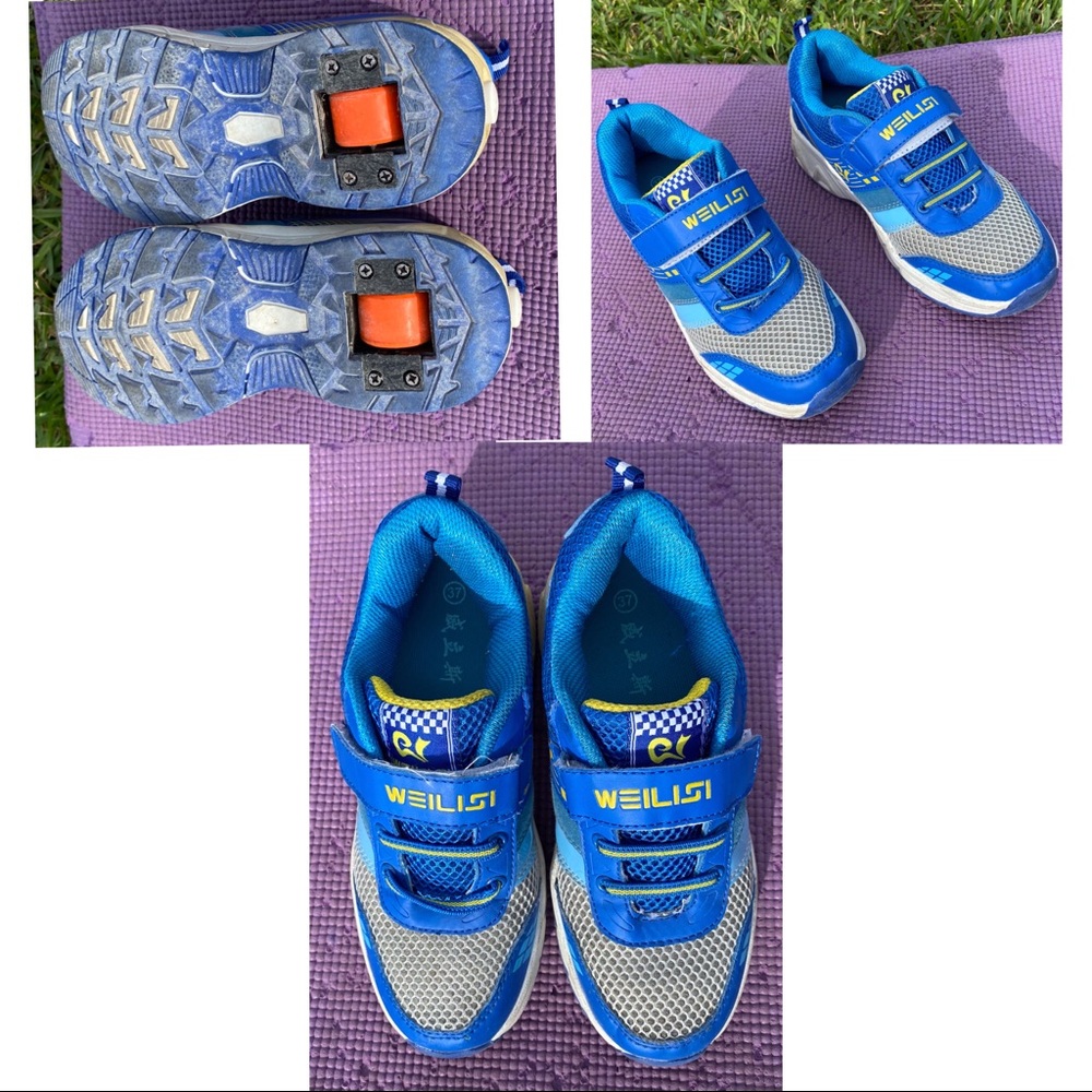 Boys blue & yellow roller skates velcro shoes